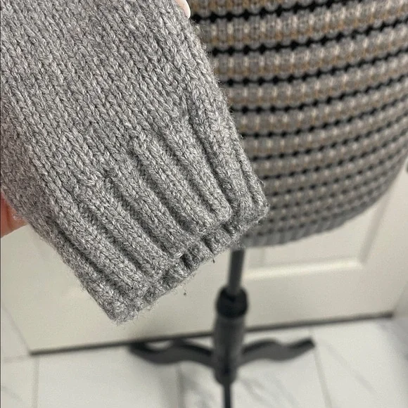 Boden Gray/BlackWhite/Tan Striped Sweater Wool Crew Neck Rib Cuffs & Hem Sz 2 - Picture 4 of 13